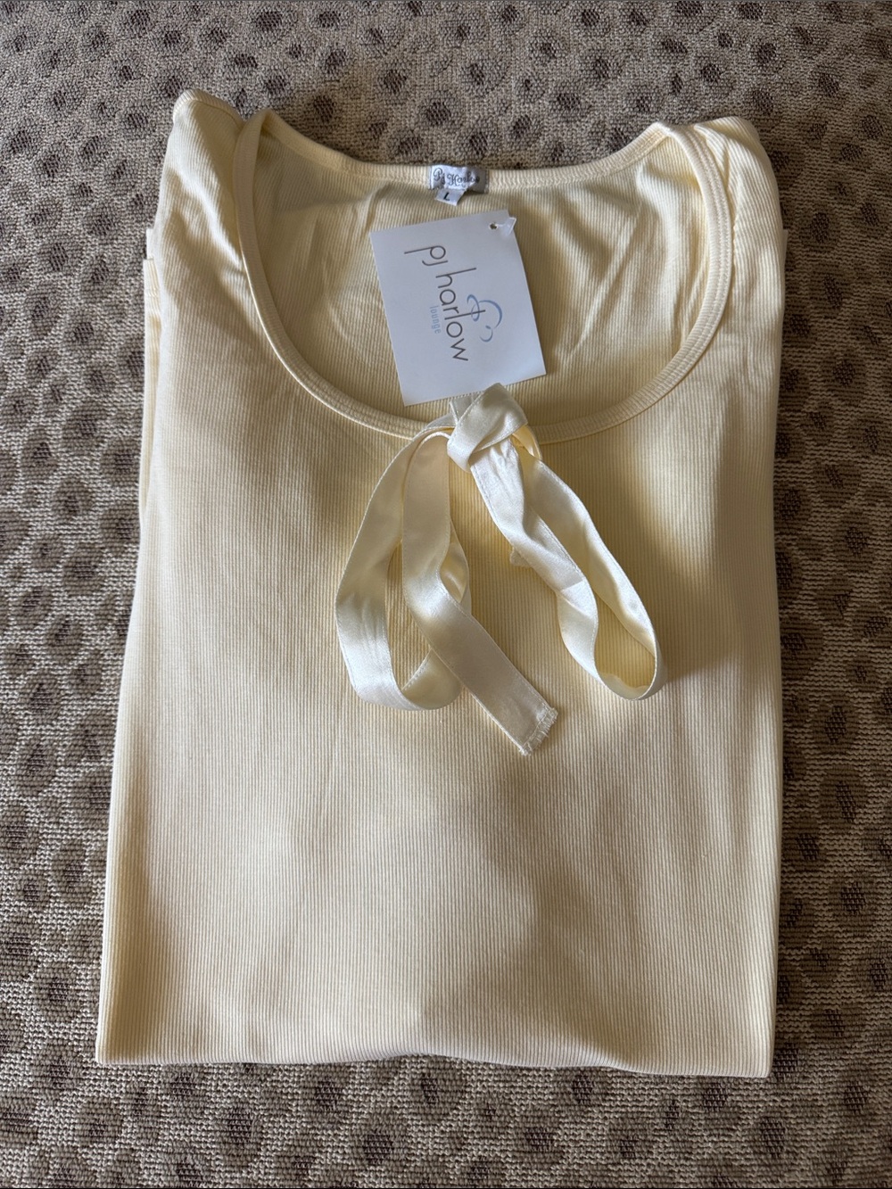 Harlow Pale Yellow Ribbed Sleep Top with Satin Tie